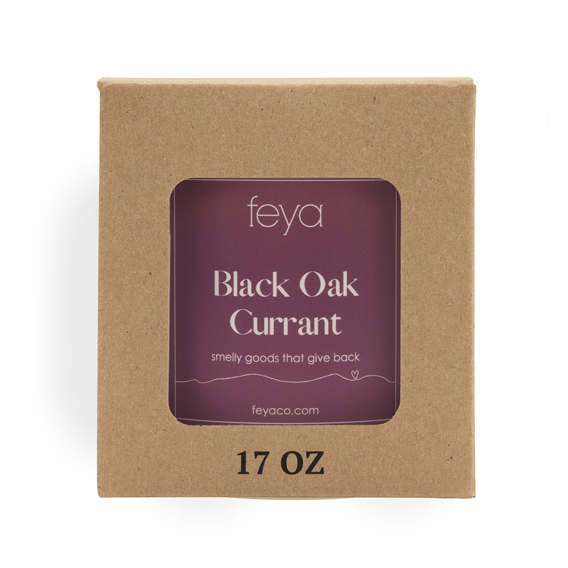 Feya Black Oak Currant 17 oz Candle in box